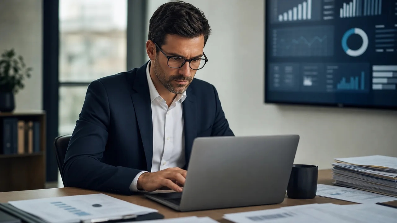Illustration professionnelle d’une analyse de plateforme de crowdfactoring française, factures génériques et indicateurs de risque abstraits.