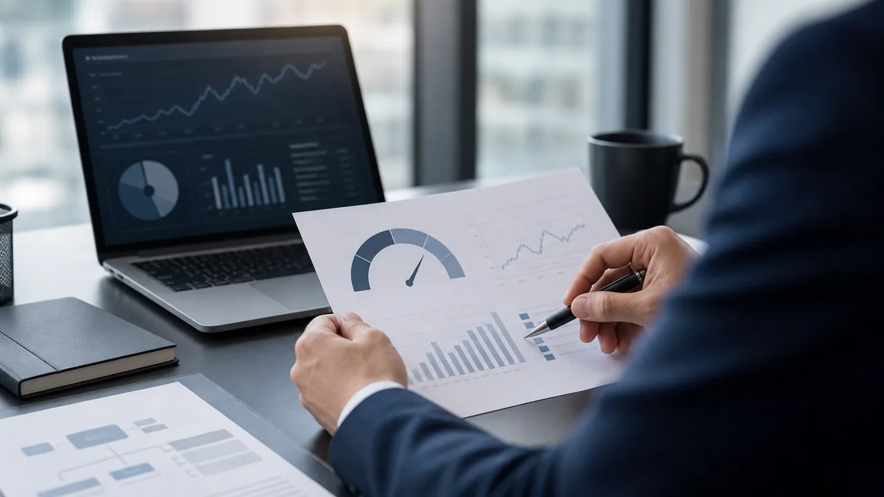 Illustration professionnelle d’une analyse prudente du crowdlending avec équilibre entre rendement affiché et risque de perte.